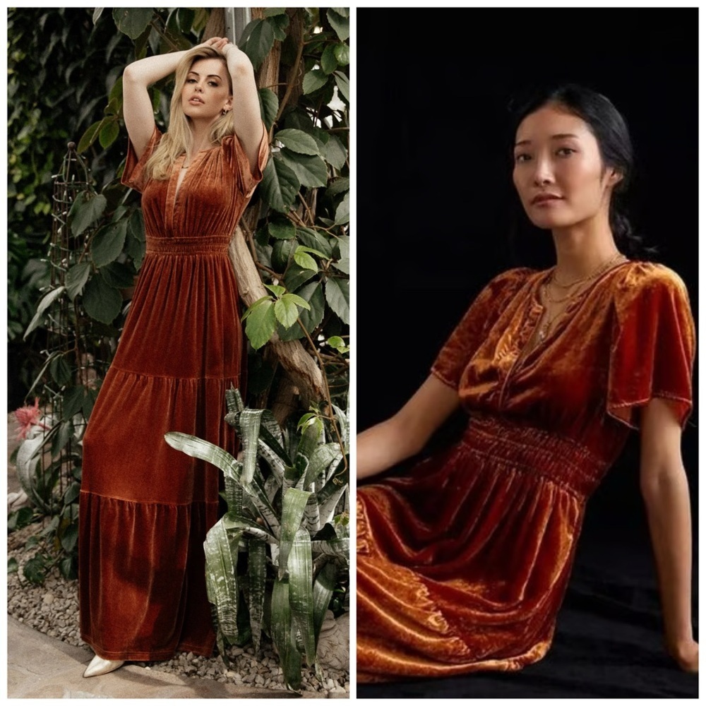 New Anthropologie rare Color honey Somerset Maxi
Dress Velvet Edition Size XL​​